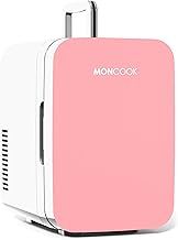 MONCOOK Mini Fridge For Bedrooms - Small, Portable & Quiet - Glass Door Mini Fridge For Skincare, Food & Drinks - Cooling & Warming Function - Perfect For Home, Office, Car Or Travel - 6L Pink