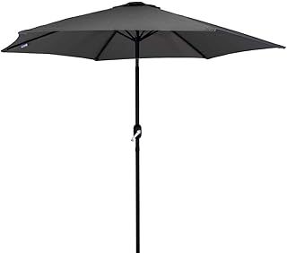 Charles Bentley Outdoor, Garden, Metal, Patio, Large Umbrella Parasol With Crank & Tilt, 38mm Pole, Grey, Waterproof, Sunshade, Free Standing, Tilt Function, Crank Winding System, Steel (235.5x270cm)