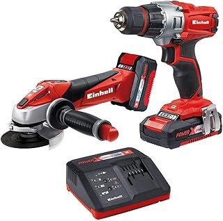 Einhell Power X-Change 18V Cordless Impact Drill And Cordless Angle Grinder With 2 x Batteries And Charger - Expert Power Tool Set - Battery Powered Twin Pack Combi Drill And Angle Grinder