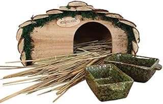 Selections Wooden Hedgehog House With Ceramic Food & Water Dish Pack & Nesting Straw