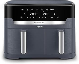 Tefal XXL Dual Easy Fry 11L Air Fryer, Dual Drawer, No Oil, Extra Crisp, Roast, Bake, Reheat, Dehydrate, 7 Pre-set Programs, Dishwasher Safe, 8+ Portions, Java-Grey, EY942BG0