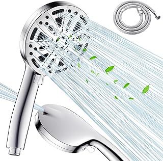Shower Head and Hose, High Pressure Shower Heads with Hose Set 1.5m Water Saving Shower Head with 10 Spray Modes Adjustable Large Powerful Flow Rain Showerhead for Low Water Pressure