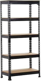Yaheetech Shelving Unit Metal Shed Storage Shelves Boltless Heavy Duty 5 Tier Garage Shelving Units for Shed/Workshop/Office, 150x70x30cm, Black