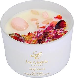 LIA CHAHLA LONDON Luxury Crystal Candle Gift Set for Women Aromatherapy Candles, Lavender & English Rose Scented Candles Set of 2 with Healing Crystals, Amethyst & Rose Quartz