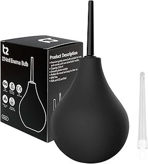 Enema Bulb Kit 224ml for Men and Women, CE & FDA Certified Douche Cleanse Kit for Constipation, Colon Cleanse with 2 Detachable Slim Nozzles (1X Soft and 1 X Hard)