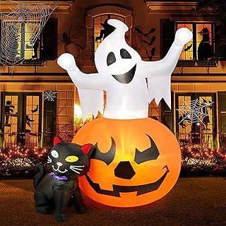 5 FT Halloween Inflatables Spooky Pumpkin and Witch's Black Cat Combo Inflatable Decor with Build-in LED Lights
