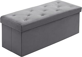 BRIAN & DANY Folding Storage Ottoman Bench, Velvet Large Ottoman Storage Box for Living Room and Bedroom 110 x 40 x 40 cm - Gray