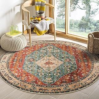 KIMODE Round Rugs, Non Slip Area Rugs for Bedroom & Living Room - Vintage Boho, Soft, Machine Washable, Non Shedding Floor Carpets - 120cm