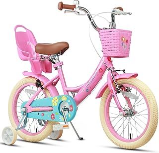 Maggie 12 14 16 20 Inch Kids Bike for 2-13 Years Old, Girls Bicycle with Doll-Seat & Basket & Stabilisers & Kickstand, Multiple Colors