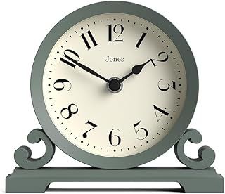 Jones Clocks® Saloon mantel clock | Traditional double scroll design | Green | Contemporary classic style for desk, table, shelf or bedside