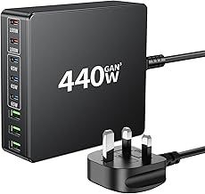 440W USB C Charger Multiple: 8-Port GAN Fast USB Charger multiport Station - Charger USB c Power Adapter Supply Dual PD PPS for Laptop, MacBook, iPad, iph0ne, Sumsung etc…