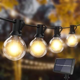 Solar Festoon Lights Outdoor, Shatterproof 9M/30FT Garden String Lights Solar Powered, 15+1 LED G40 Bulbs, Waterproof Patio Hanging Lights for Garden, Party, Pergola, Backyard, Gazebo (Warm White）