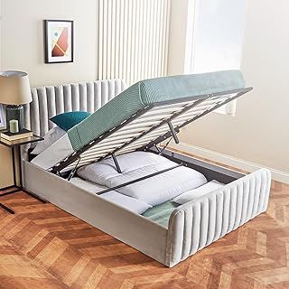 Home Treats Ottoman Bed Frame Small Double | Storage Bed 4ft | Luxury Padded Velvet Upholstery Bed With Storage (No Mattress, Small Double)