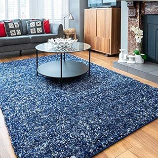 Thick Soft Fluffy Navy Blue Shaggy Shag Area Rug Warm Luxury Plush Living Room Bedroom Lounge Hallway Rugs 80cm x 150cm