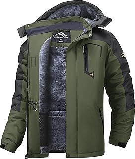 Tansozer Men's Waterproof Winter Jacket Windproof Warm Ski Fleece Outdoor Coat with Removable Hood