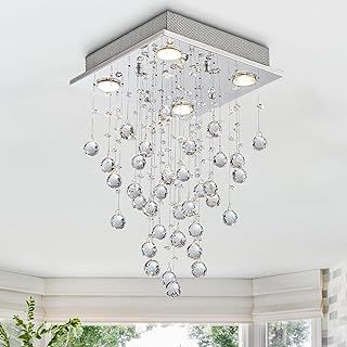 BESTIER Modern Crystal Raindrop Chandelier Lighting Flush Mount LED Ceiling Light Fixture Pendant Lamp for Dining Room Bathroom Bedroom Livingroom 4 GU10 LED Bulbs Required Width 35 cm Height 50 cm