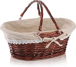 Dicunoy Wicker Basket with Handle, Empty Gift Hamper Basket, Easter Baskets with Liner, Woodchip Organizer Storage for Fruit, Candy, Wine, Egg Gathering, Wedding, 31cm L x 24cm W x 12cm H