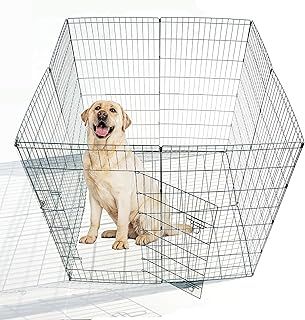 Easy-Up 8 Piece Foldable Portable Dog Puppy Play Pen with Door for Indoor/Outdoor Use 61cm High, Rabbit, Cat, Guinea Pigs