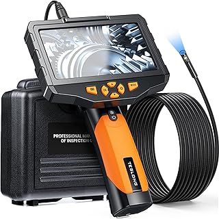 Dual Lens Inspection Camera, 1080P Endoscope Cam with 5'' IPS Screen, Waterproof Borescope Camera with Lights, 5000mAh Battery, 32G Card, Hard Toolbox, Detachable Snake Scope (16.5FT/5M)