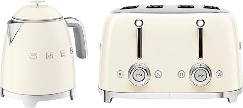 Smeg 50’s Style Retro Range Breakfast Set, 0.8L 1400W Mini Kettle and Multi-Functional Control 4-Slice 2000W Toaster, Cream, KLF05CRUK/ TSF03CRUK
