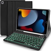 Case with Keyboard for ipad 10.2 inch, keyboard case for iPad 9th Generation, 7 Color Backlit Detachable Wireless Keyboard (UK Layout) for iPad 9th Generation/8th Gen/7th/Air 3, Pro 10.5, Black