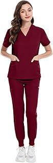 Scrubs Set for Women - Stretch V-Neck Scrub Top & Jogger Trouser Pants with 8 Pockets
