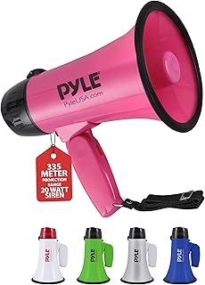 Pyle Portable Megaphone Speaker Siren Bullhorn - Compact and Battery Operated with 20 Watt Power, Microphone, 2 Modes, PA Sound and Foldable Handle for Sports, Cheerleading, Police, Kids & More (Pink)