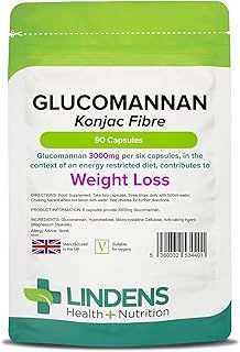 Lindens Glucomannan (Konjac Fibre) Capsules - 3,000mg Per Serving - 90 Pack - Weight Loss Aid - Contributes Towards The Reduction of Appetite - Weight Loss Supplement - Letterbox Friendly