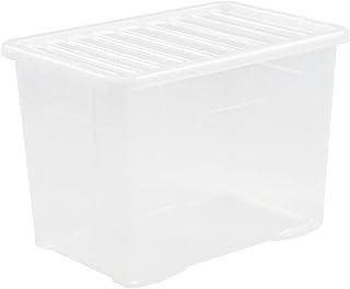 Viss 80 Litre Large Plastic Storage Box with Clear Lid - Pack of 3