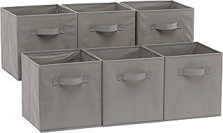 Amazon Basics Collapsible Fabric Storage Cube/Organiser with Handles, Pack of 6, Solid Grey, 26.6 x 26.6 x 27.9 cm