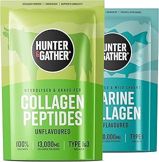 Hunter & Gather Collagen Powder Bundle | Hydrolysed Grass-Fed Bovine Collagen 400g & Wild Caught 300g Marine Collagen for Hair, Skin, Nails and Muscles | Supplements for Men and Women