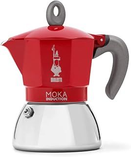 Bialetti New Moka Induction InBialetti Moka Induction Stovetop Coffee Maker (3 cup) - Redduction Coffee Pot, 4 Cups, 150 ml, Aluminium, Red