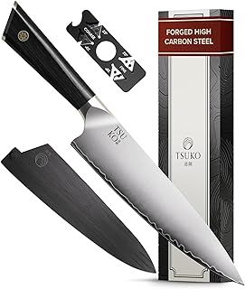 Tsuko Chef Knife Four Stage Sharpener & Wooden Sheath - 8 Inch Professional Japanese Style Kitchen Knives Set, Sharp Gyuto Knife, Vegetable, Meat, Chopping Knife, Sharp Kitchen Knife Single for Chefs