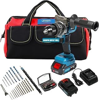 Cordless Power Drill/Driver Kit, 1/2 Inch Brushless Impact Hammer Drill with 2x2.0Ah Batteries and Charger, LED Light, 20+2 Torque Setting, 2 Speed, Electric Screwdriver with Bits