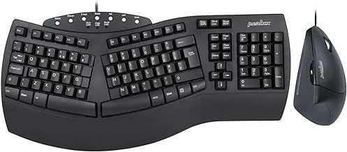 Perixx PERIDUO-512B, Wired Ergonomic Keyboard and Vertical Mouse Combo - USB - Black - UK QWERTY