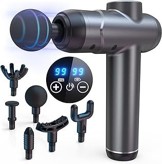 Massage Gun, Massage Gun Deep Tissue, Back Massagers for Muscle Pain Relief, 99 Speeds Powerful Percussion Massage Machine with LCD Touch Screen, 6 Heads for Shoulder Body Back Relaxation