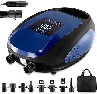 Sup Electric Pump, 20PSI High Pressure Paddle Board Pump with 7 Nozzles, Portable 12V DC Car Connector, Smart Inflation Auto- Off, Digital Adjustable LCD Function, for Sup and Inflatable Kayaks