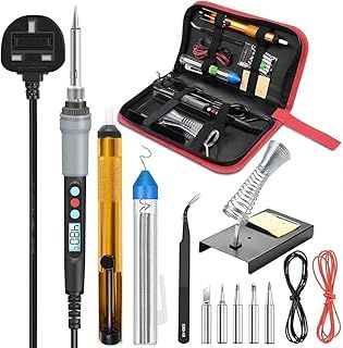 Soldering Iron Kit, 90W Adjustable Temperature Soldering-Iron Gun Kit Welding Tool with 5 Soldering Tips, Desoldering Pump, Tin Wire Tube, Soldering Iron Stand, Tweezers