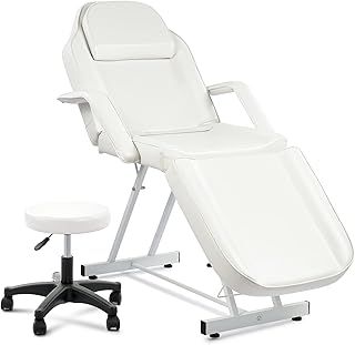 VONLUCE Beauty Bed Multiple Level Adjustable Steel Frame 3 Section Leather Massage Bed 150kgs/330lbs Max Weight Capacity Detachable Armrest and Headrest Massage Table Beauty Table (Black)