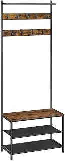 VASAGLE Coat Rack with Shoe Storage, Hall Tree, Coat Stand with Shoe Bench for Hallway, 9 Movable Hooks, Top Bar, 32.2 x 64 x 180 cm, Bedroom, Industrial, Rustic Brown and Black HSR411B01