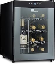 Barcool VINO12 – Table-Top Wine Fridge Black | 5-18°C | Wine Cooler | LED + Digital Display | Glass Door Drinks Cellar | Single-Zone