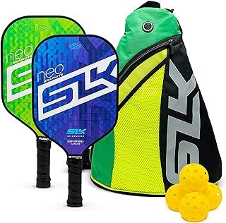 SLK NEO 2.0 by Selkirk Pickleball Paddle | Features a Graphite Face, SX4 Honeycomb Core, and SpinFlex Textured Surface | 4 Pickleball Balls | Designed in The USA | Designed for Traction and Stability
