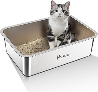 Stainless Steel Cat Litter Box: Extra Large Metal Liiter Box - Easy to Clean High Side Cat Metal Litter Pan for Large and Kitty Rabbits-Non Stick Anti Leakage