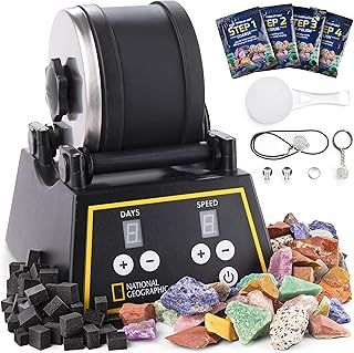 NATIONAL GEOGRAPHIC Professional Rock Tumbler Kit- Rock Polisher for Kids and Adults, Complete Rock Tumbler Kit with Durable Tumbler, Rocks, Grit, and Our New GemFoam Polisher, A Great STEM Hobby