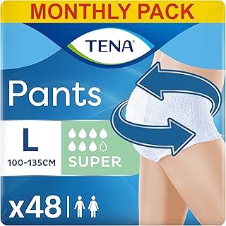 TENA Pants Super, 48 pairs of Unisex Incontinence Pants (4 x 12 packs) for Women and Men with Heavy Bladder Weakness, Size Large