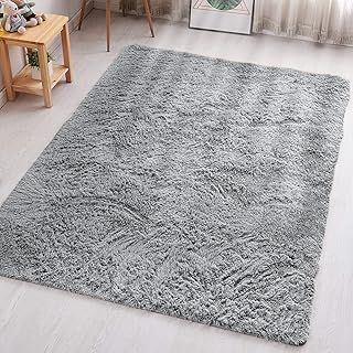 Rugs Living Room - Grey Area Rugs for Bedroom Anti Slip - Modern Super Soft Thick Pile Small Fluffy Shaggy Rug Non Shedding, 50cm x 80 cm