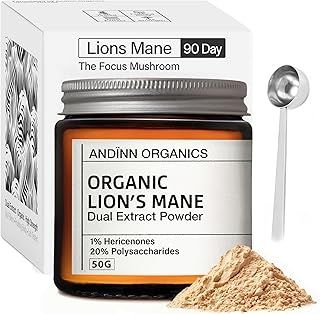 Organic Lions Mane Supplement Powder | 12X Strength | 3 Month Supply | 6000mg | Dual Extract | Soil Association Certified | NGF | 1% Hericenones | 35% Beta-Glucans