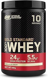 Optimum Nutrition Gold Standard 100% Whey Muscle Building and Recovery Protein Powder with Naturally Occurring Glutamine and BCAA Amino Acids, Vanilla Ice Cream Flavour, 10 Servings, 300g