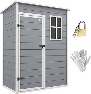 Outsunny 5' x 3' Garden Shed with Floor, Outdoor Storage Shed with Lockable Door, Window and Vent for Garden, Patio, Grey