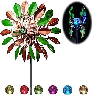 SteadyDoggie Solar Wind Spinner Orchid Multi-Color Seasonal LED Lighting, Solar Powered Glass Ball with Kinetic Wind Spinner Dual Direction for Patio Lawn & Garden,Green,75 Inches